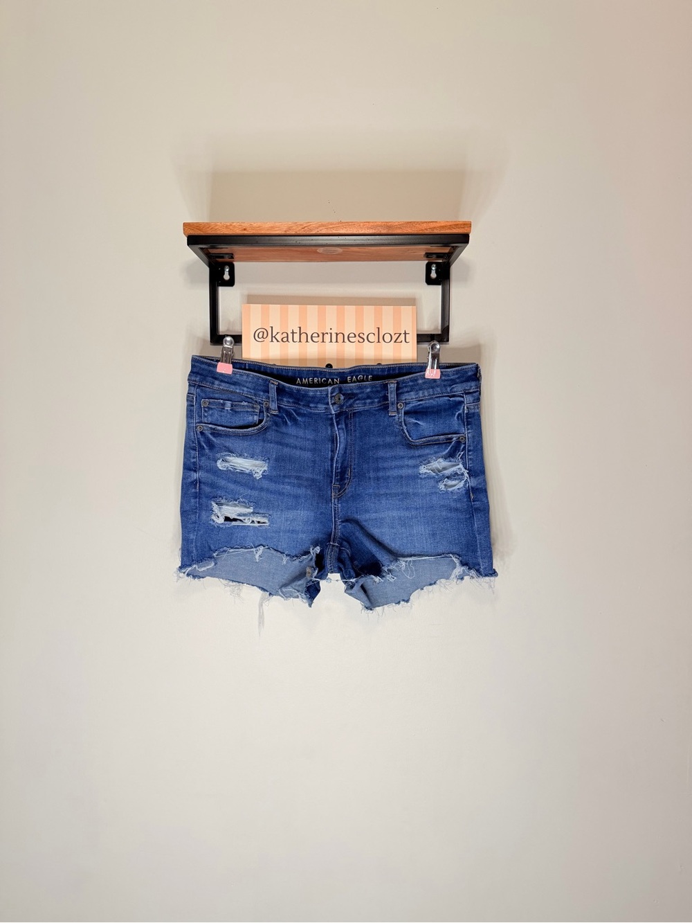 American Eagle Outfitters Dark Blue Distressed Cutoff Denim Shorts